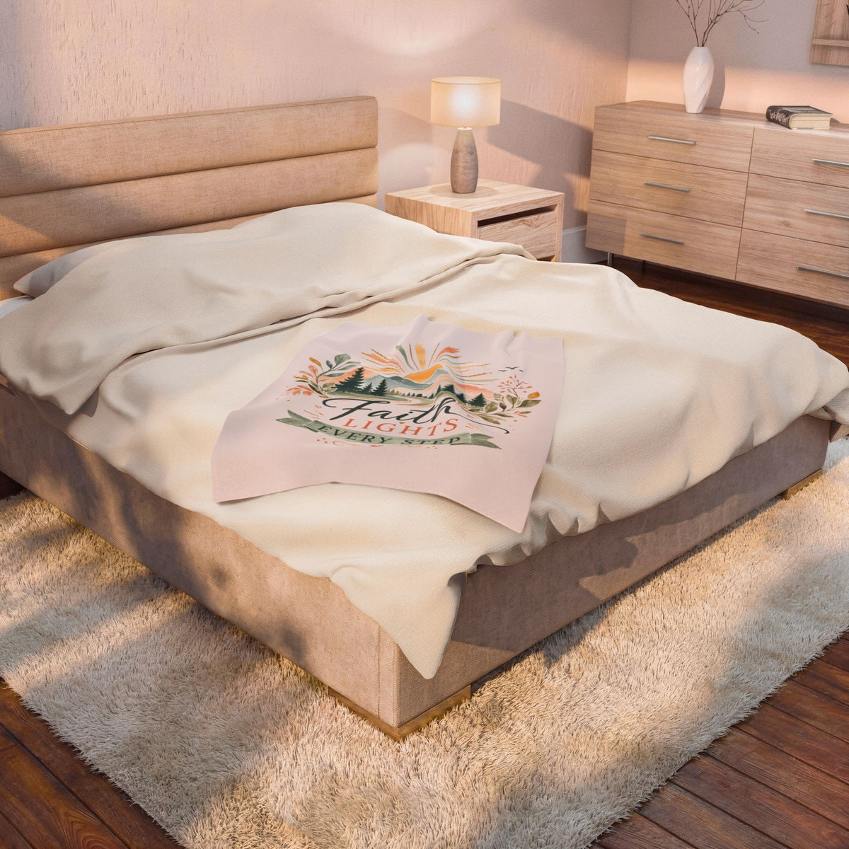 Faith Lights Every Step Velveteen Plush Blanket — Inspirational Cozy Throw