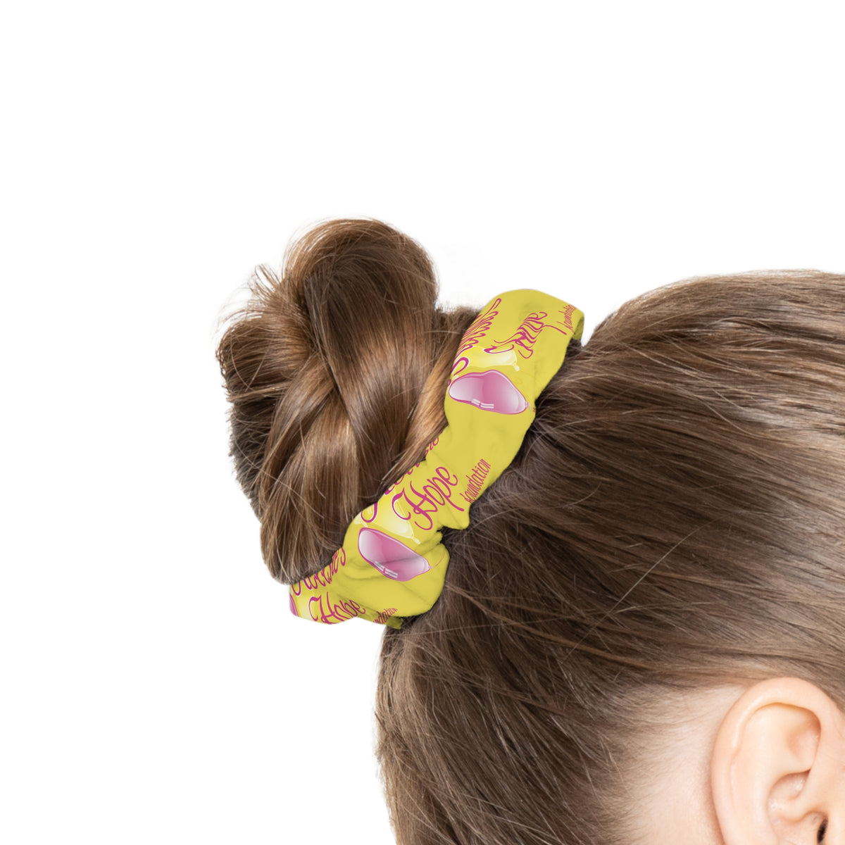 Kellsie's Hope  Scrunchie — Pink Roses & Handwritten Text Hair Tie