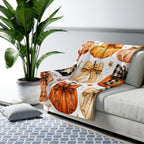 Autumn Pumpkin Sherpa Blanket — Cozy Fall Throw with Plaid & Bow Pumpkins