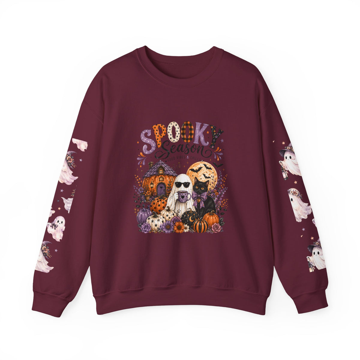 Spooky Season Crewneck Sweatshirt — Ghosts & Pumpkins Halloween Pullover