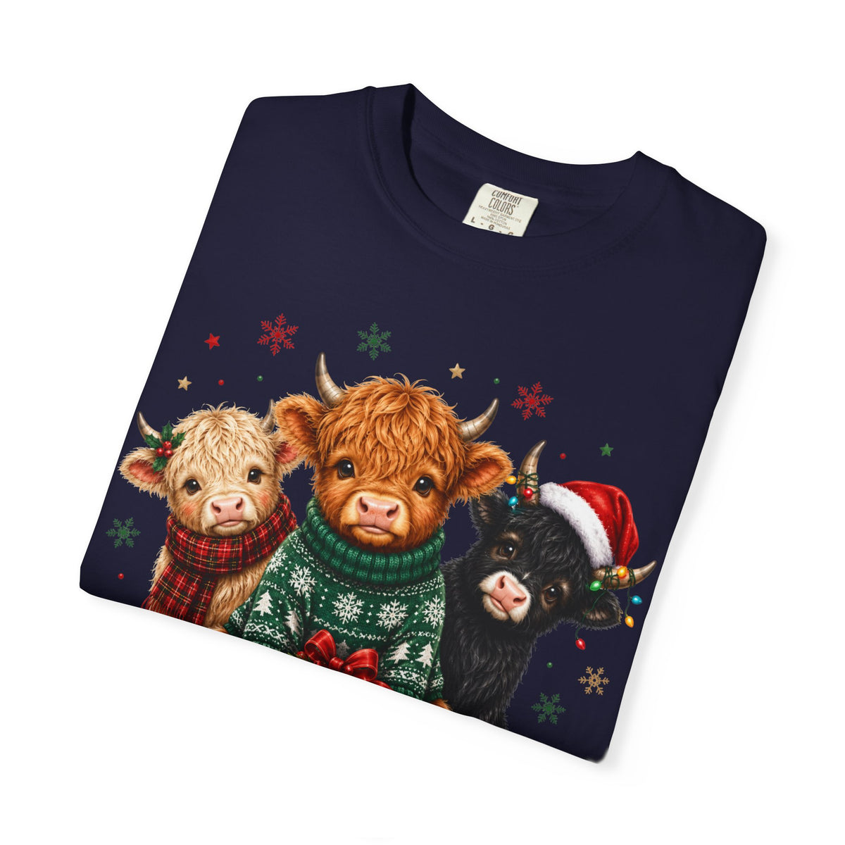 Christmas Highland Cattle Trio T-Shirt — Cute Cow Holiday Tee