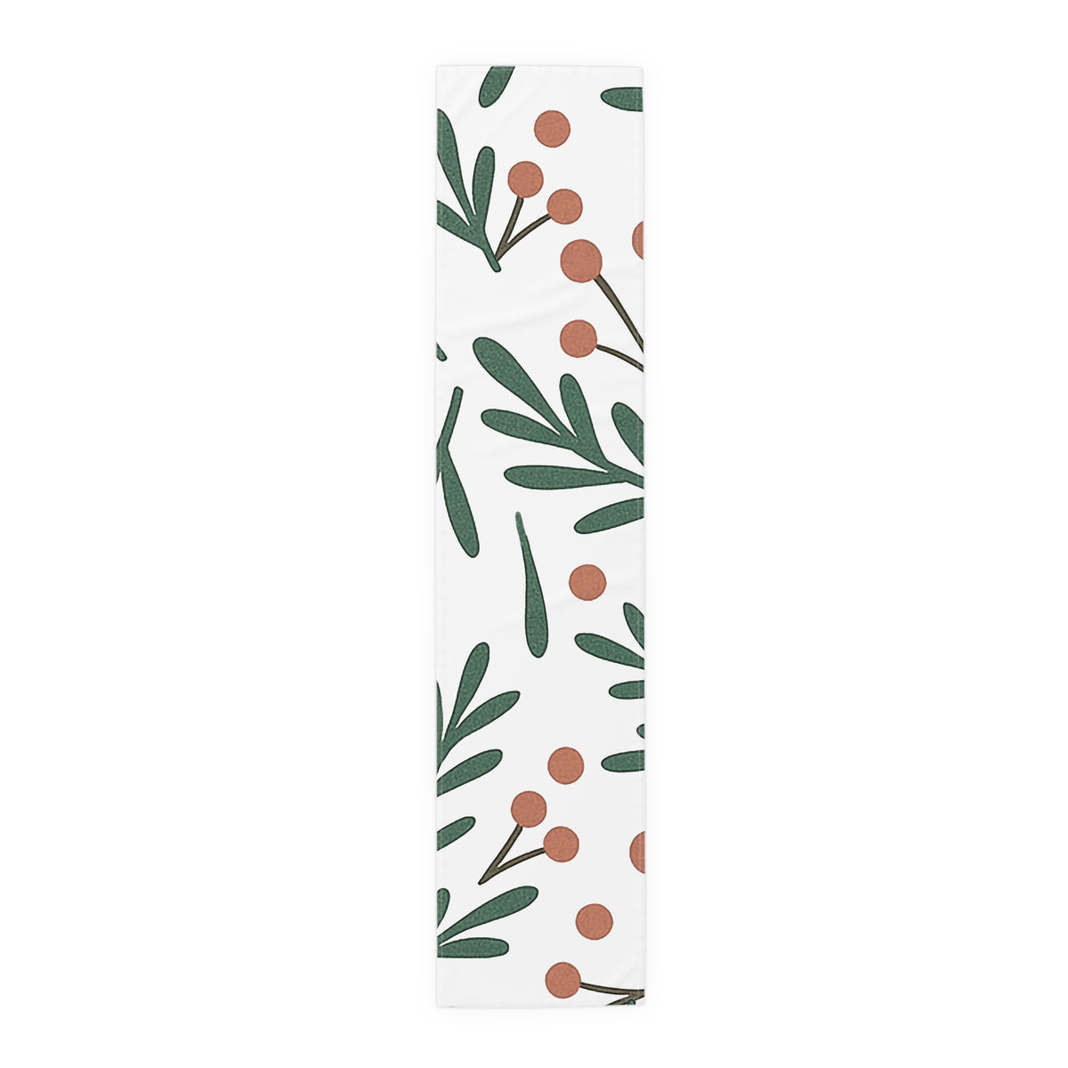 Botanical Berry Table Runner — Minimal Green Leaf & Terracotta Berries Cotton-Blend