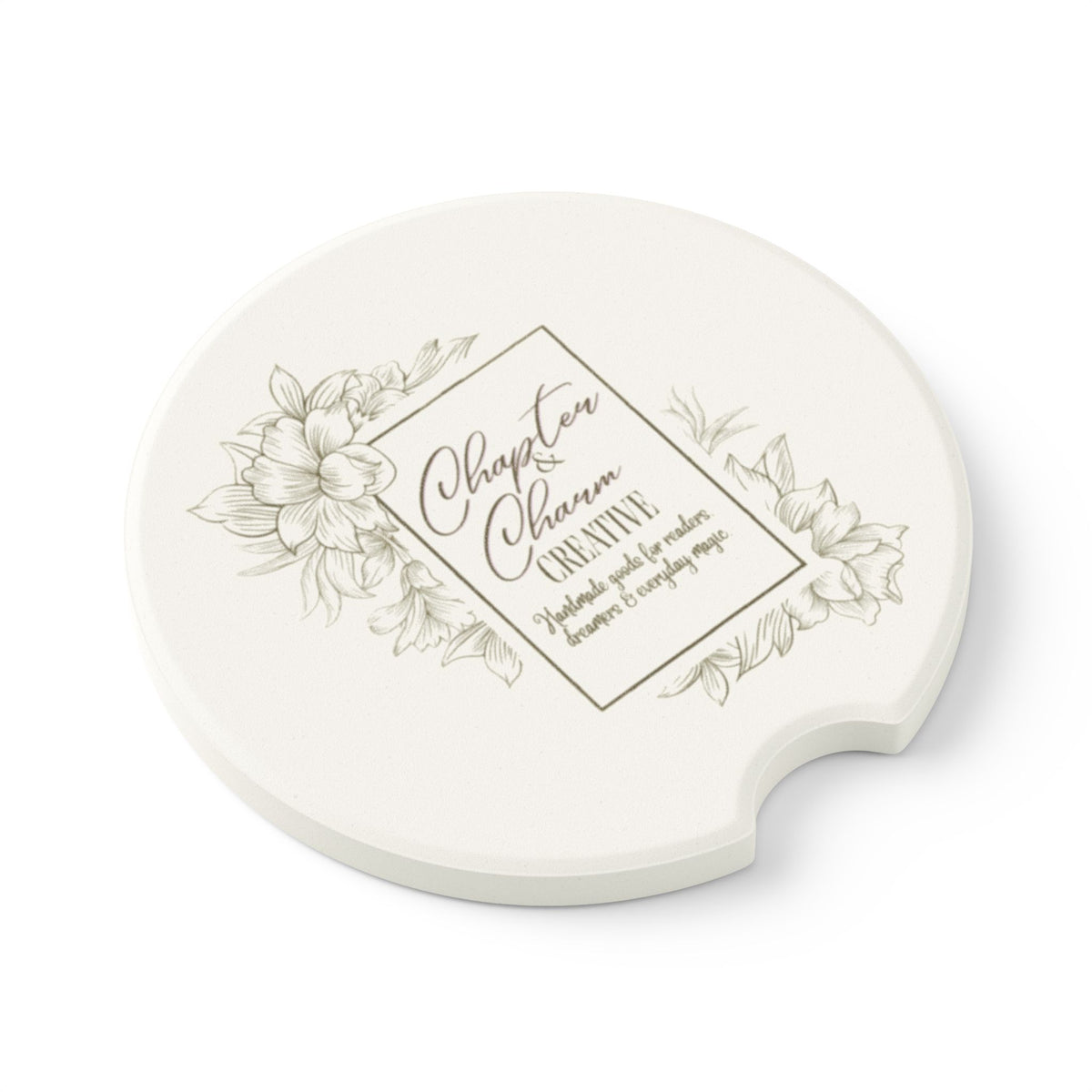 Soapstone Car Coaster — Floral 'Chapter & Charm Creative' Logo Car Cup Holder Insert