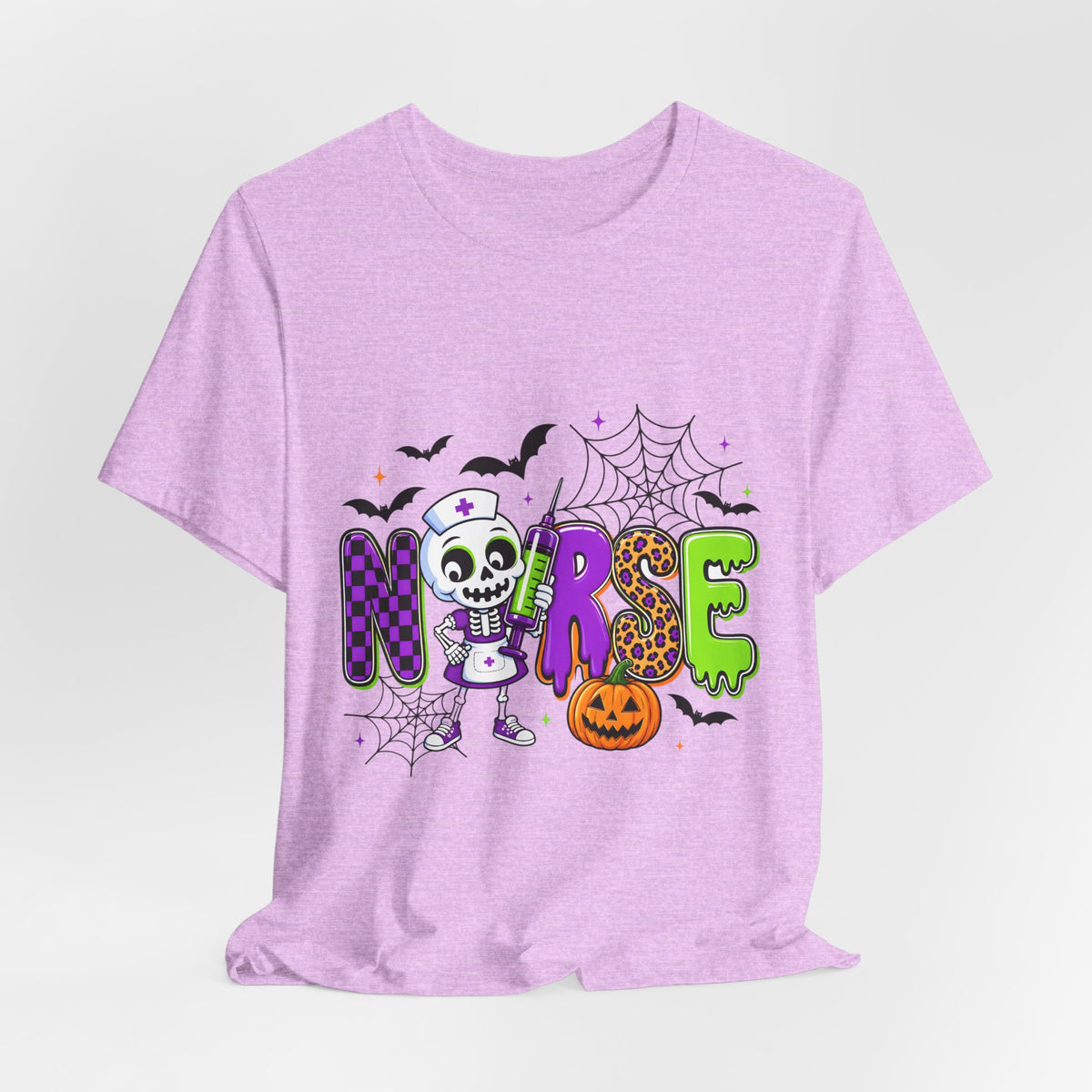 Halloween Nurse T-Shirt — Cute Skeleton, Pumpkin & Spiderweb Nurse Tee