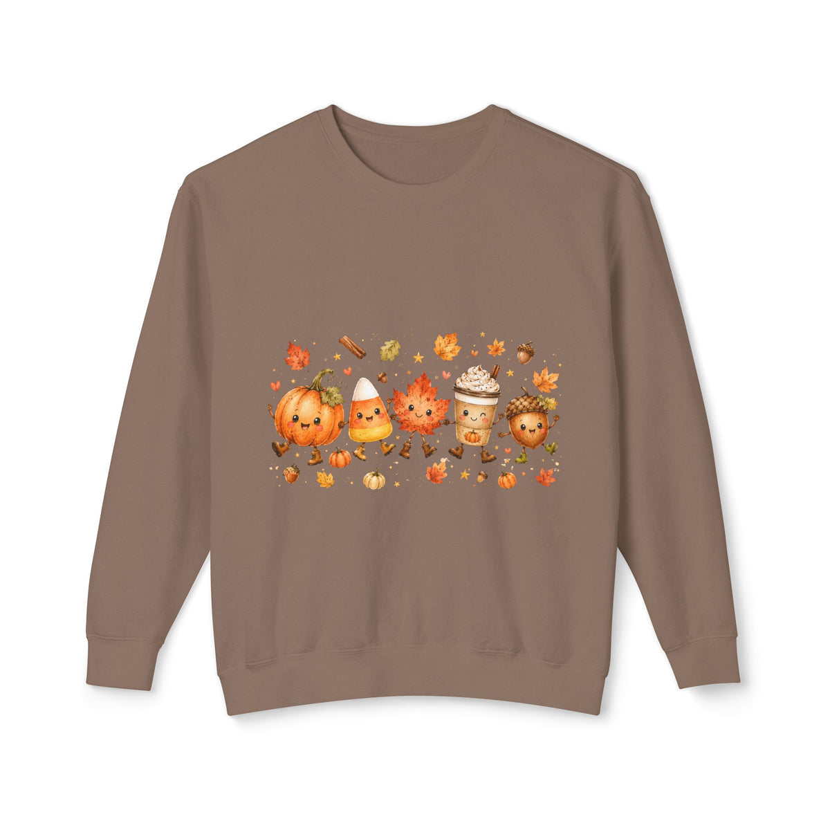 Autumn Friends Crewneck Sweatshirt — Cute Pumpkin, Leaf & Latte Fall Design