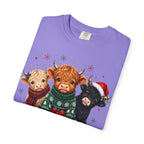 Christmas Highland Cattle Trio T-Shirt — Cute Cow Holiday Tee