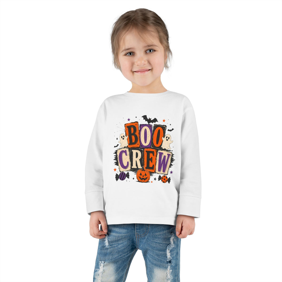Boo Crew Toddler Long Sleeve Tee — Cute Halloween Pumpkin & Ghosts
