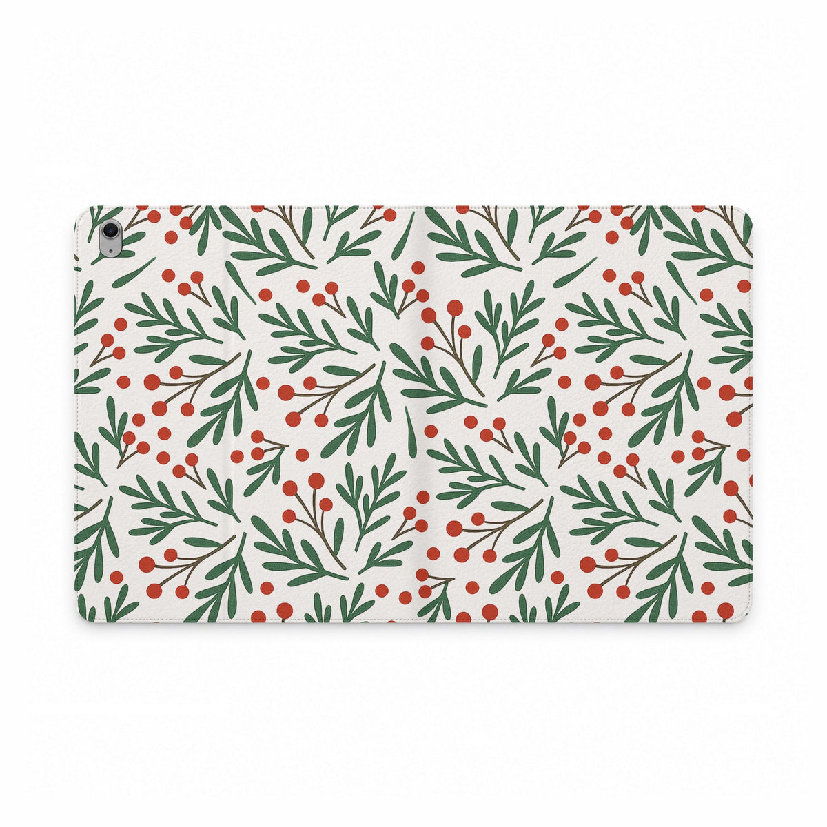 Holiday Mistletoe Tablet Folio Case — Green Sprigs & Red Berries